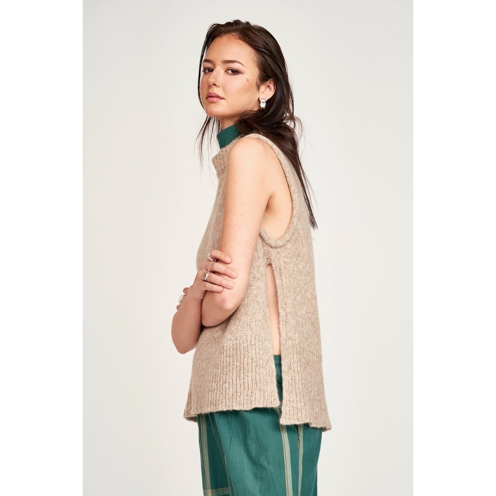MIRTH Aspen Open Side Sweater Vest Alpaca Wool S Oatmeal Beige - Picture 2 of 7